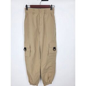 HALARA Women Khaki Cargo Jogger Pants Elastic Waist Drawstring Casual Size Small